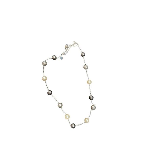 Silver and multi color gray and pearl white necklace and windmill charm necklace - Picture 11 of 11